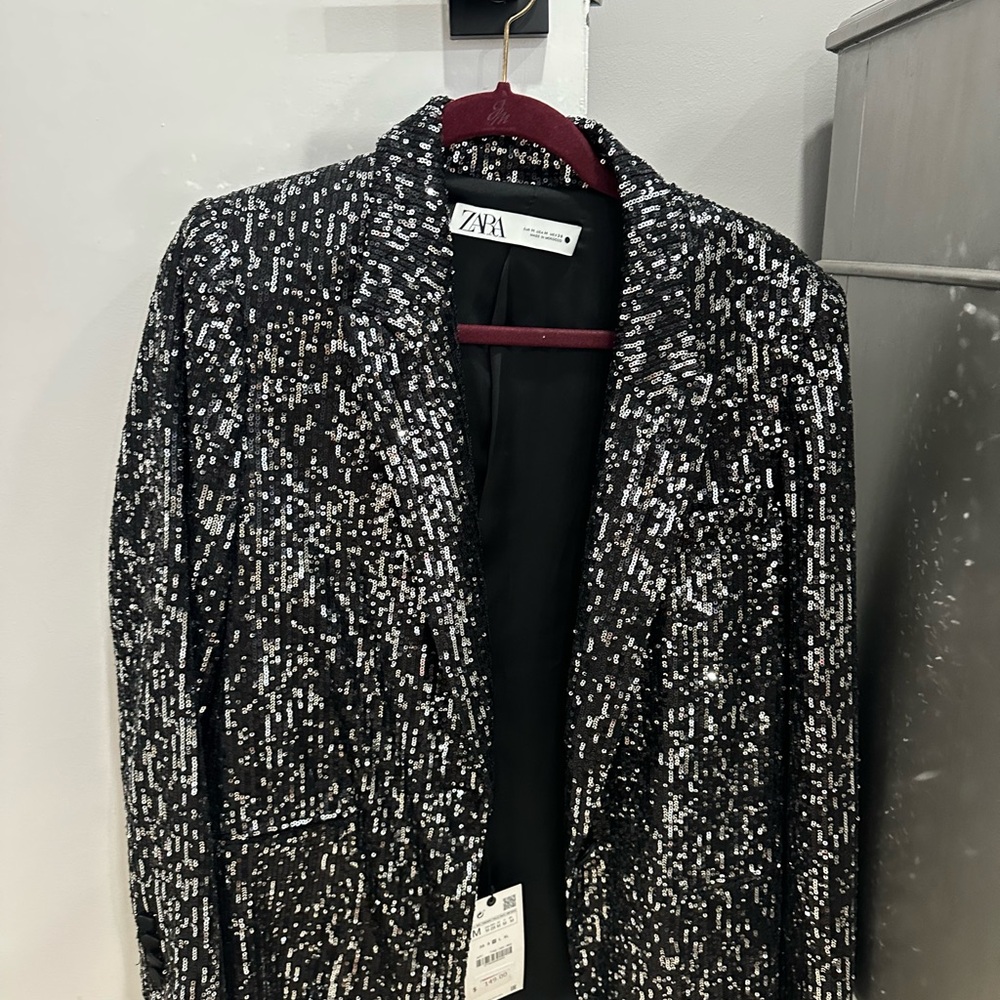 Zara Black and Silver Sequin Blazer